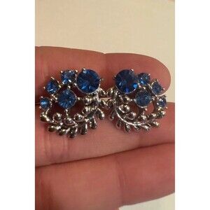 STAR Vintage Blue And Silver Screw Back Earrings